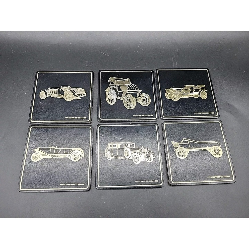 Vintage black Porsche Leather coasters 3.5" - Set Of 6